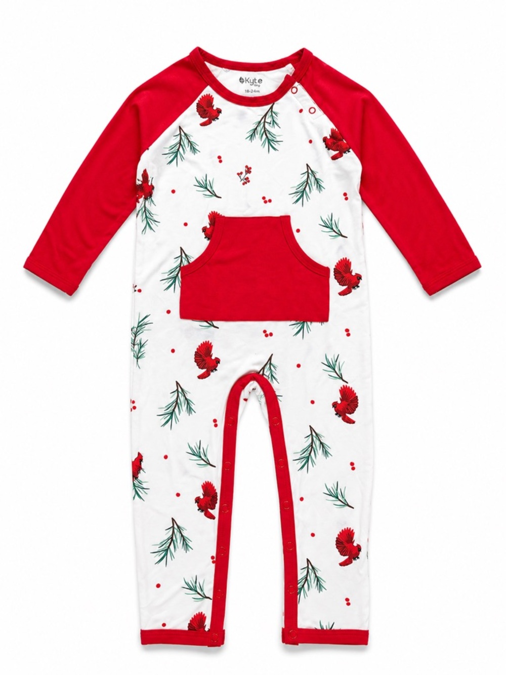 New - Kyte Baby Red & White Cardinal Print Raglan Baby Romper